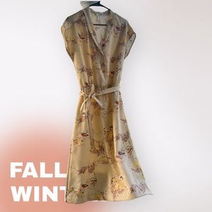 Vintage Yellow Floral Midi Dress
